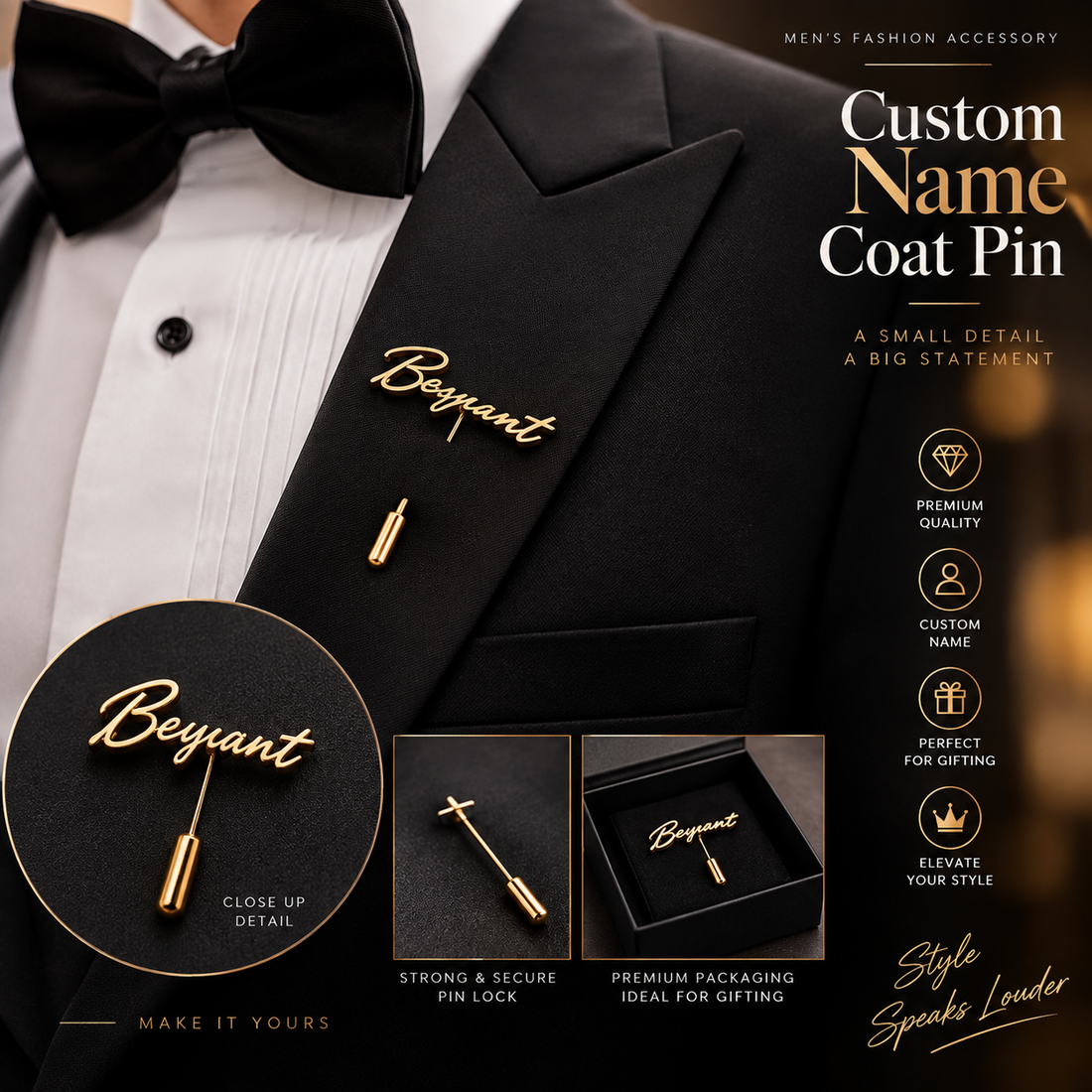 Custom Name Coat Pin – Script Style